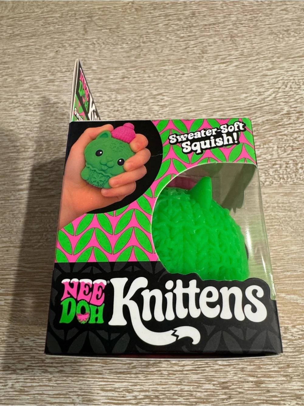 NeeDoh Knittens Sweater-Soft Squish - Green with Pink hat